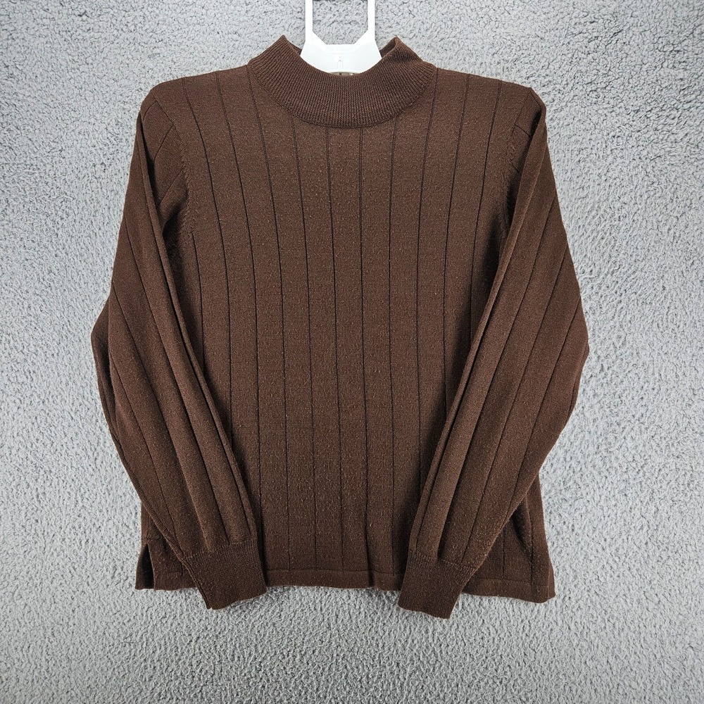 Benard Holtzman Womens Brown Ribbed Mock Neck Wool Blend Sweater Size Medium